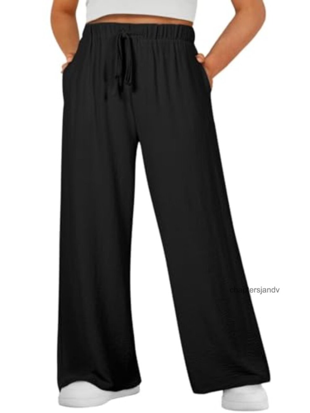 Plus Size Wide Leg Pants Elastic High Waist Drawstring Pockets